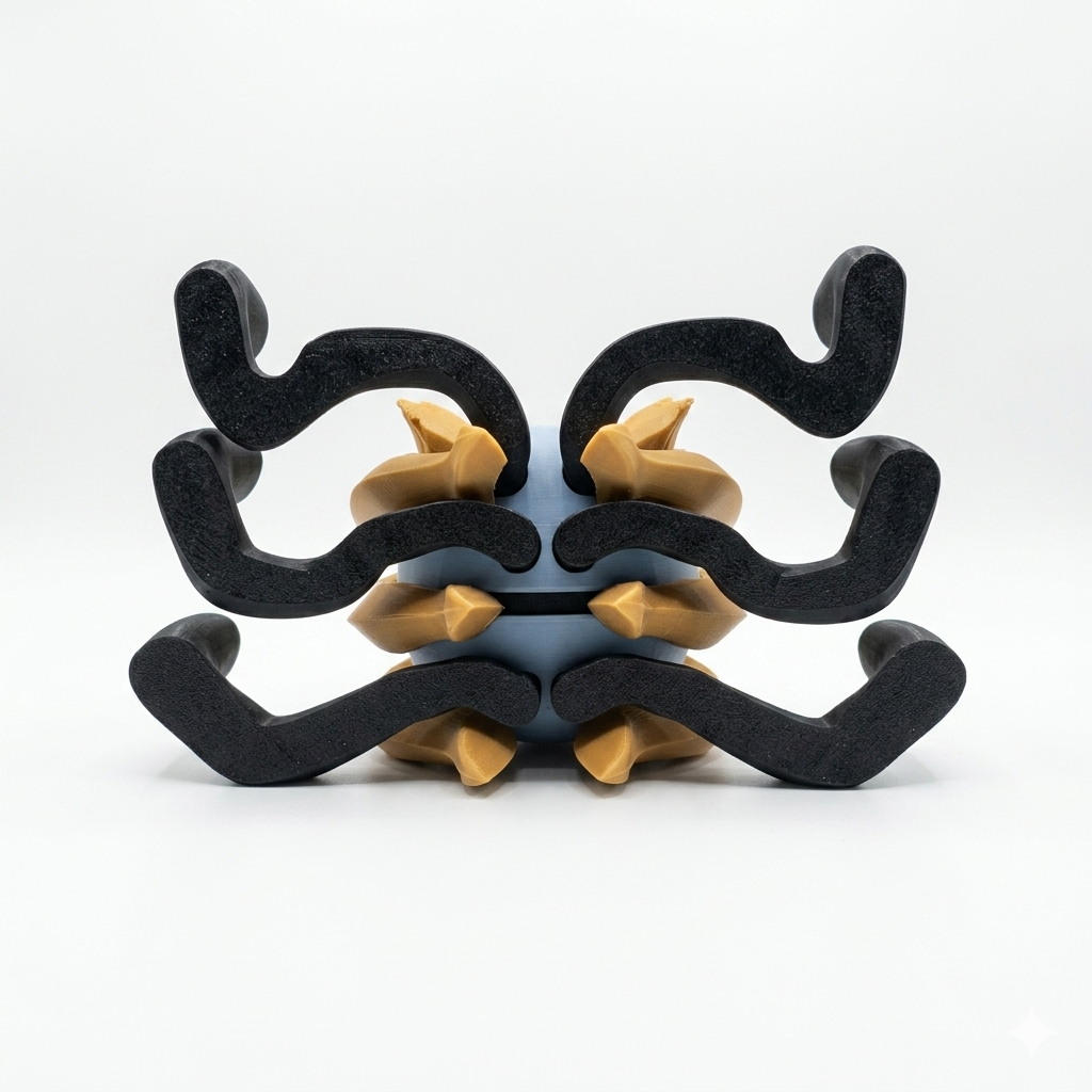 3D printed serpentine chaos dragon Origin Form creature ball on white background full view