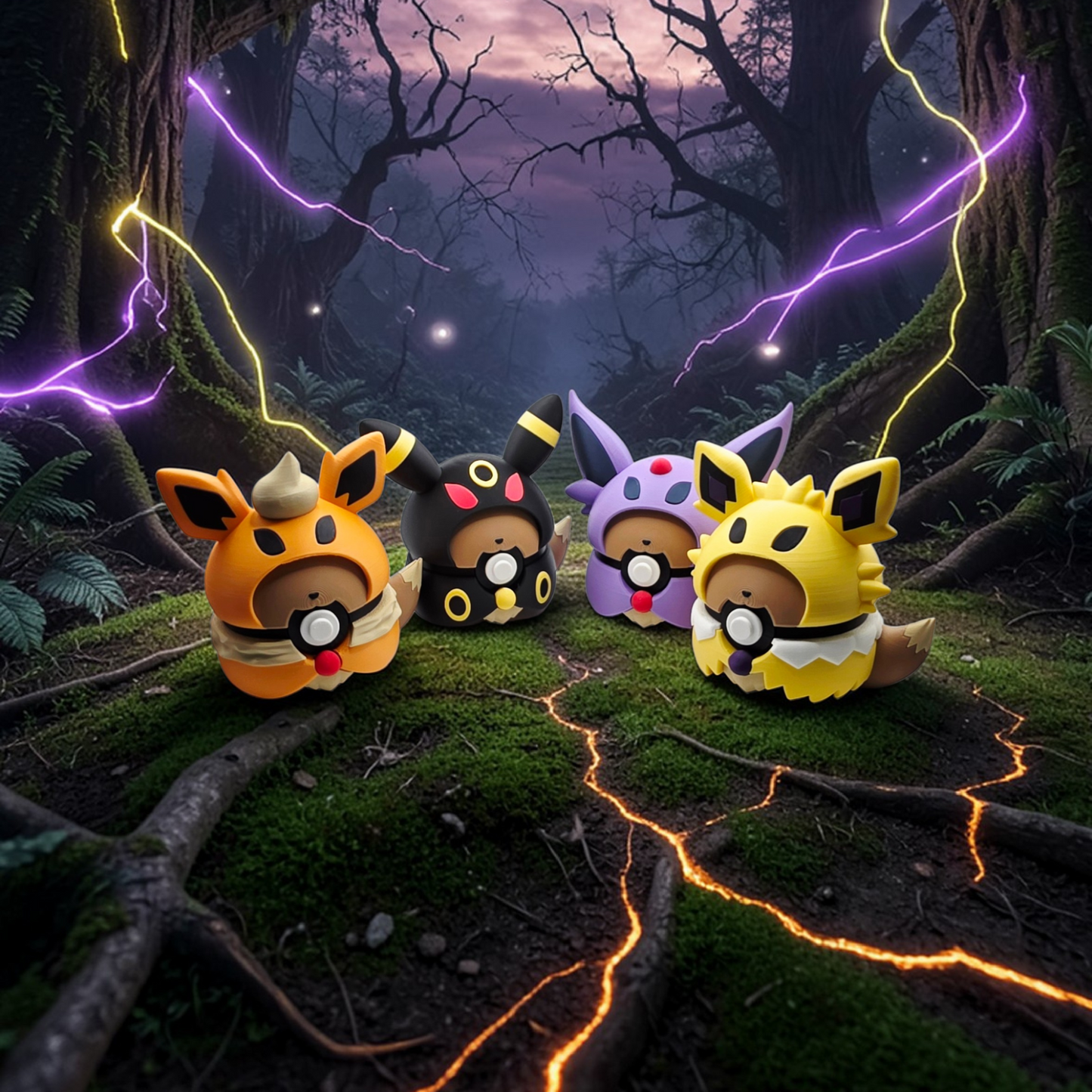 3D Printed Poncho Fox Creature Ball Elemental Variations Collector Display