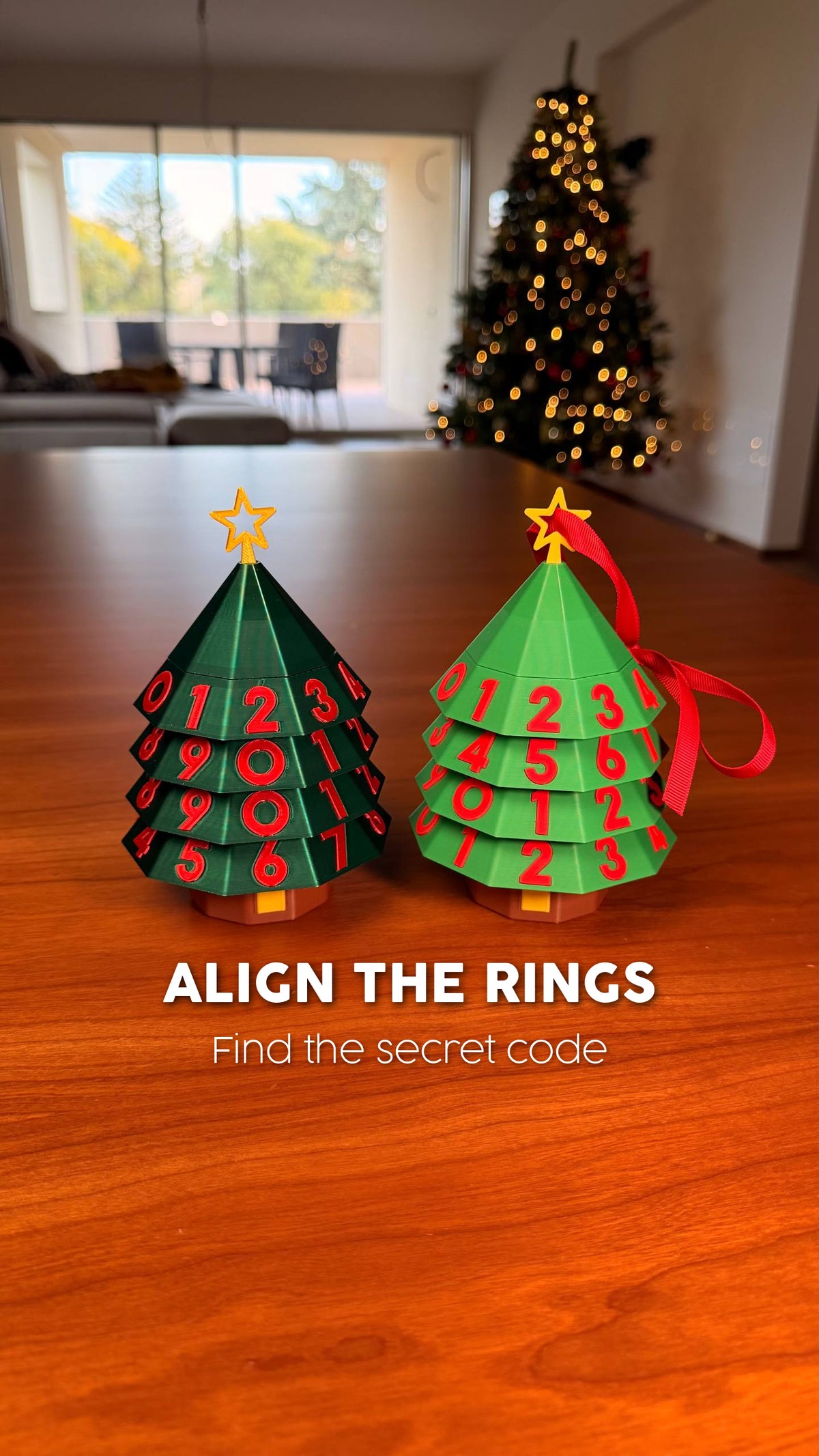 Pine Code Christmas tree cryptex showing numbered rings to align for the combination