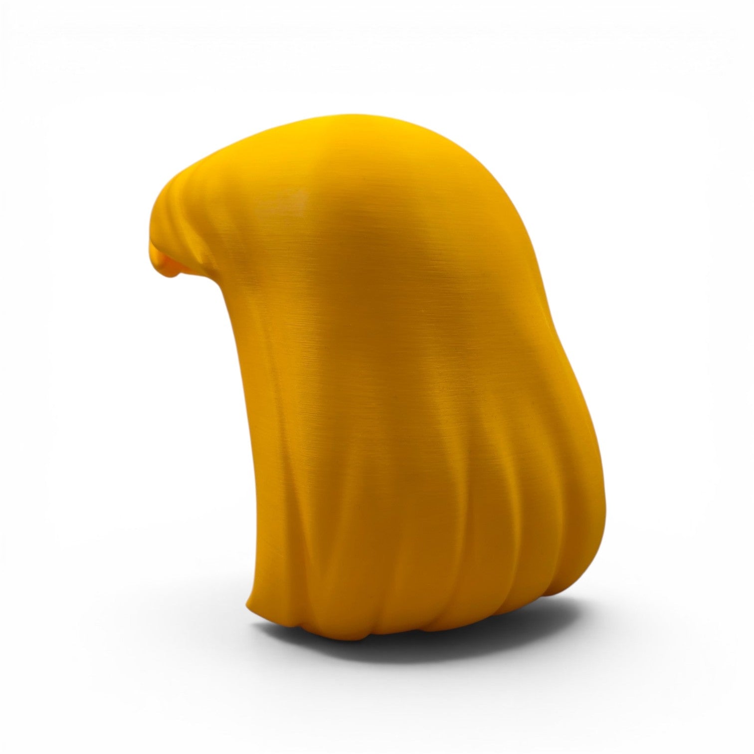 3D printed golden yellow fantasy hero cosplay hair helmet side profile view