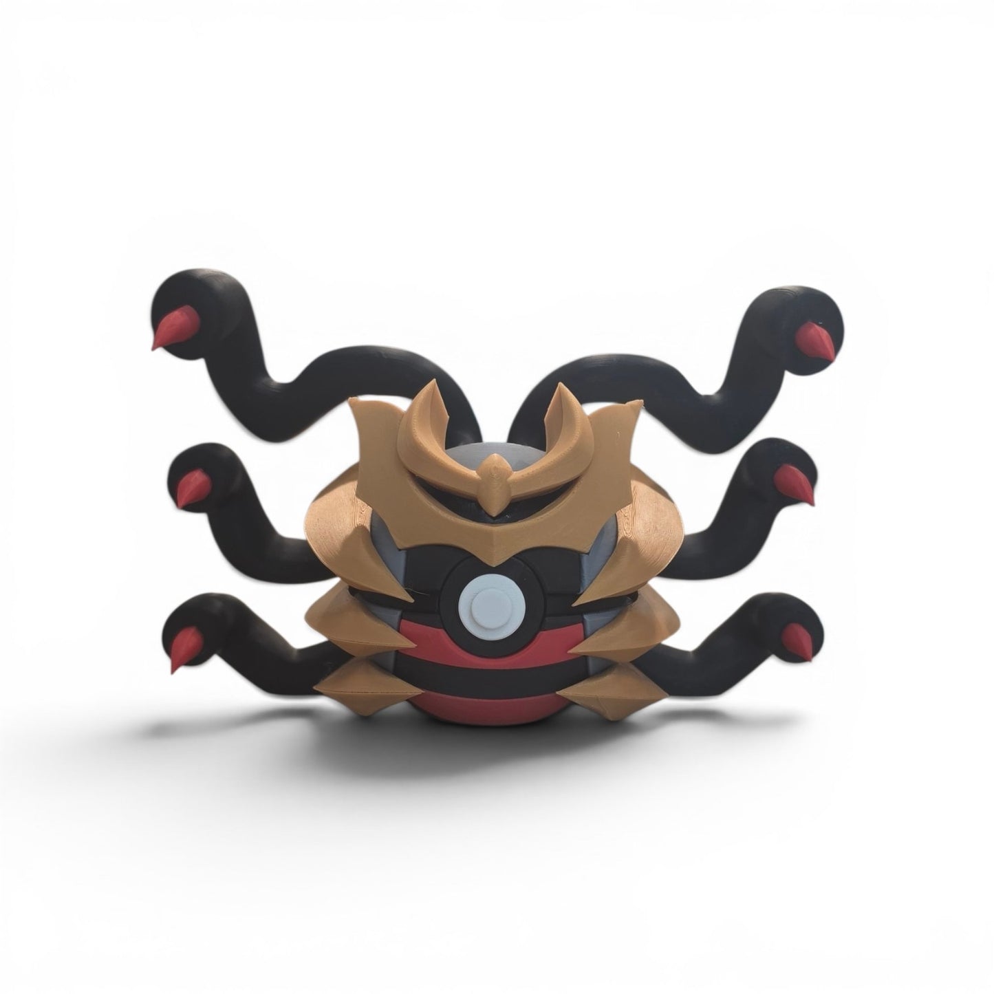 3D printed black and gold serpentine chaos dragon Origin Form creature ball side profile