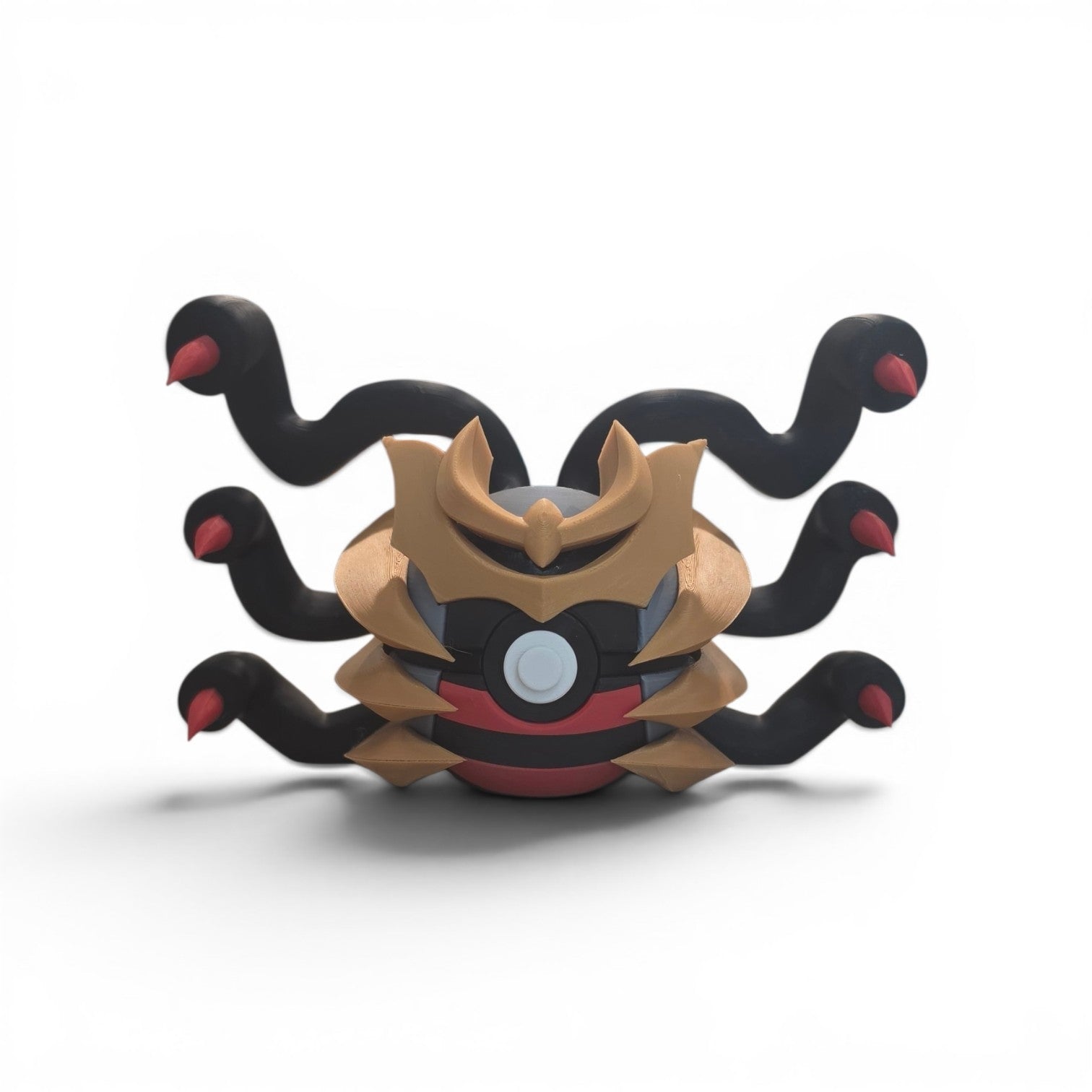 3D printed black and gold serpentine chaos dragon Origin Form creature ball side profile