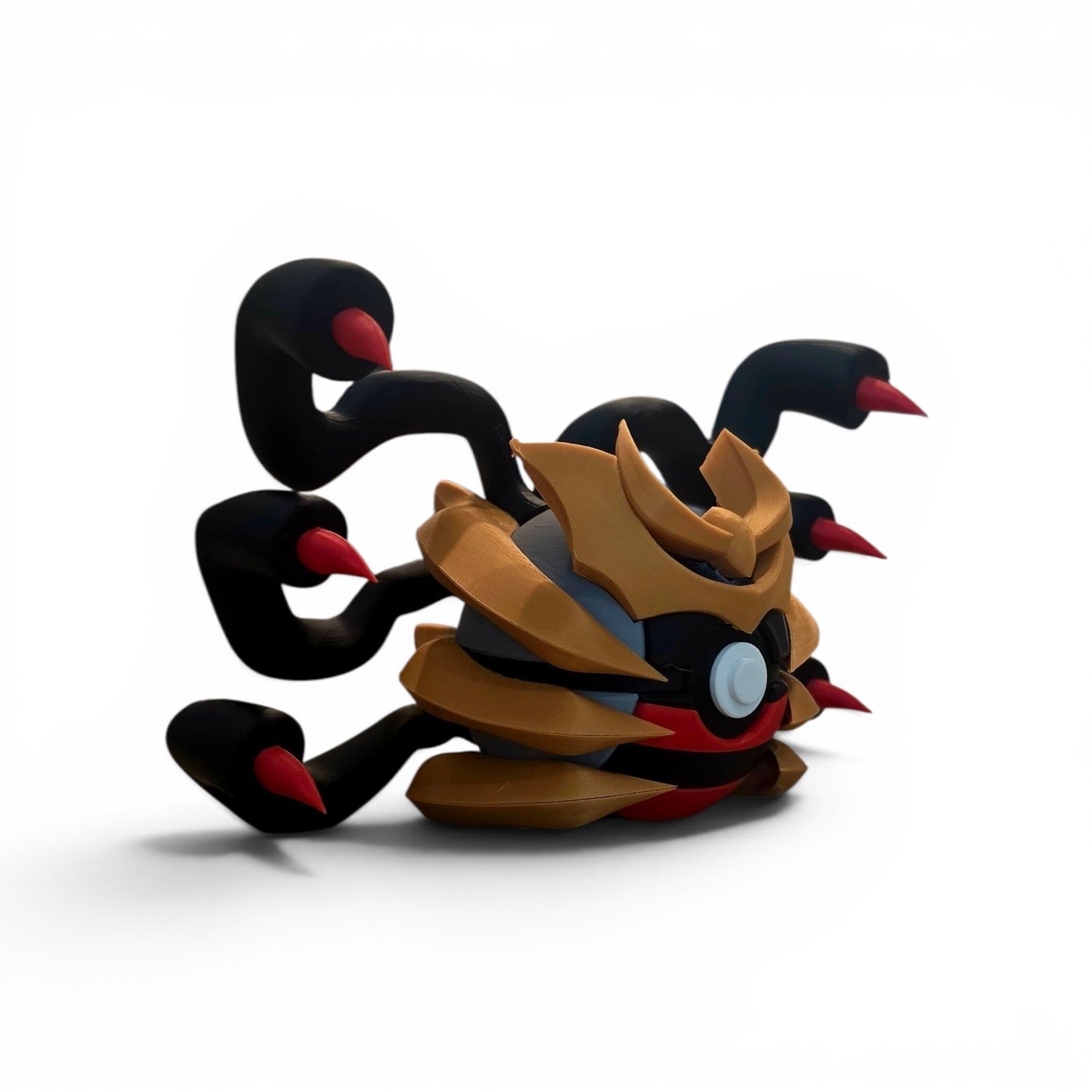 Close up of the creature ball showing six black ghostly streamers with red spike tips