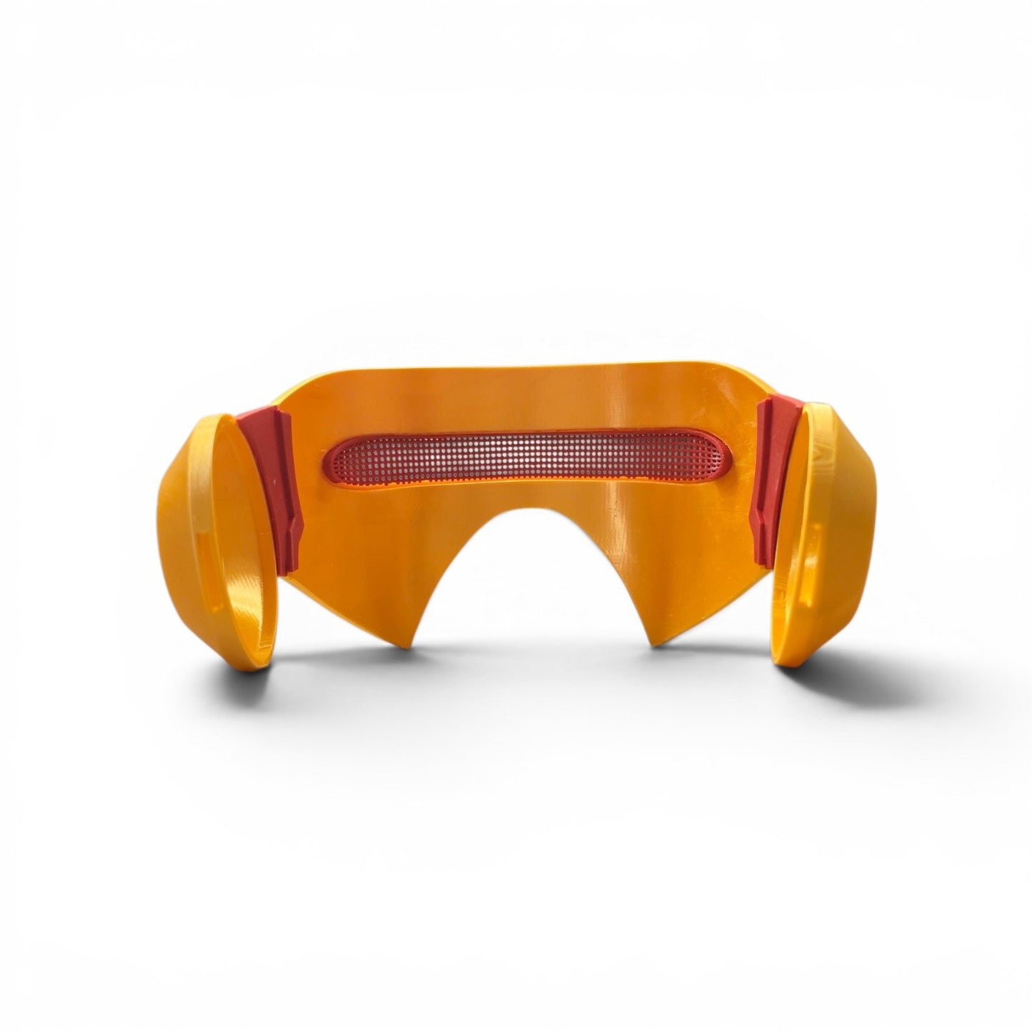 Close up of the visor showing angular cheek guard panels and nose bridge cutout