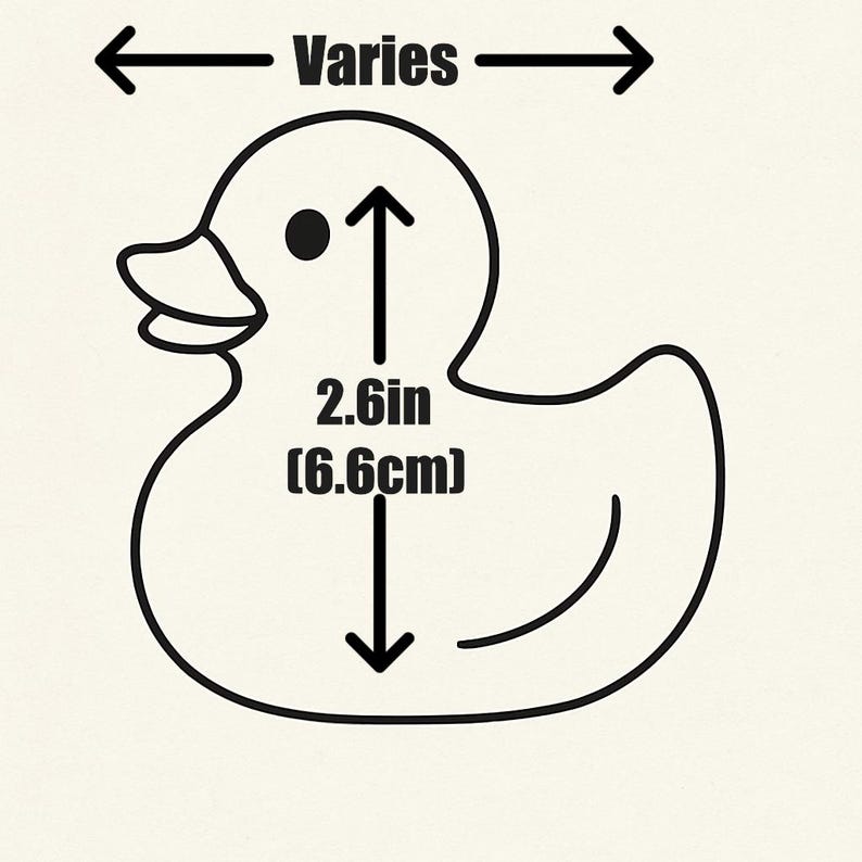 Sizing guide showing 3D printed rubber duck at approximately 2.6 inches tall