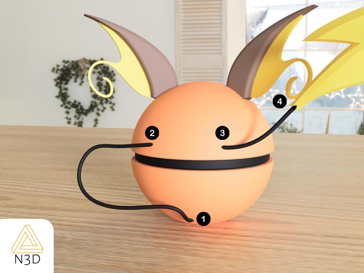 Raichu Custom Pokeball: 3D Printed Pokemon Collectible