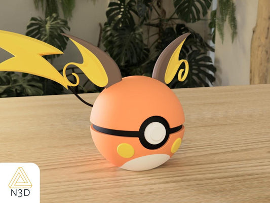 Raichu Custom Pokeball: 3D Printed Pokemon Collectible