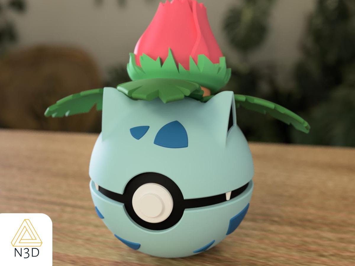 Ivysaur Custom Pokeball: 3D Printed Pokemon Collectible