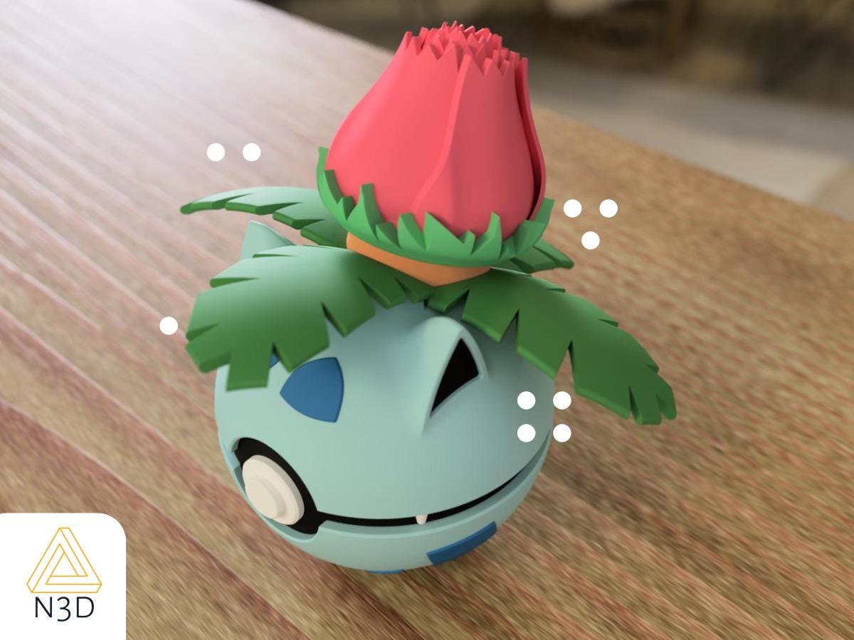 Ivysaur Custom Pokeball: 3D Printed Pokemon Collectible