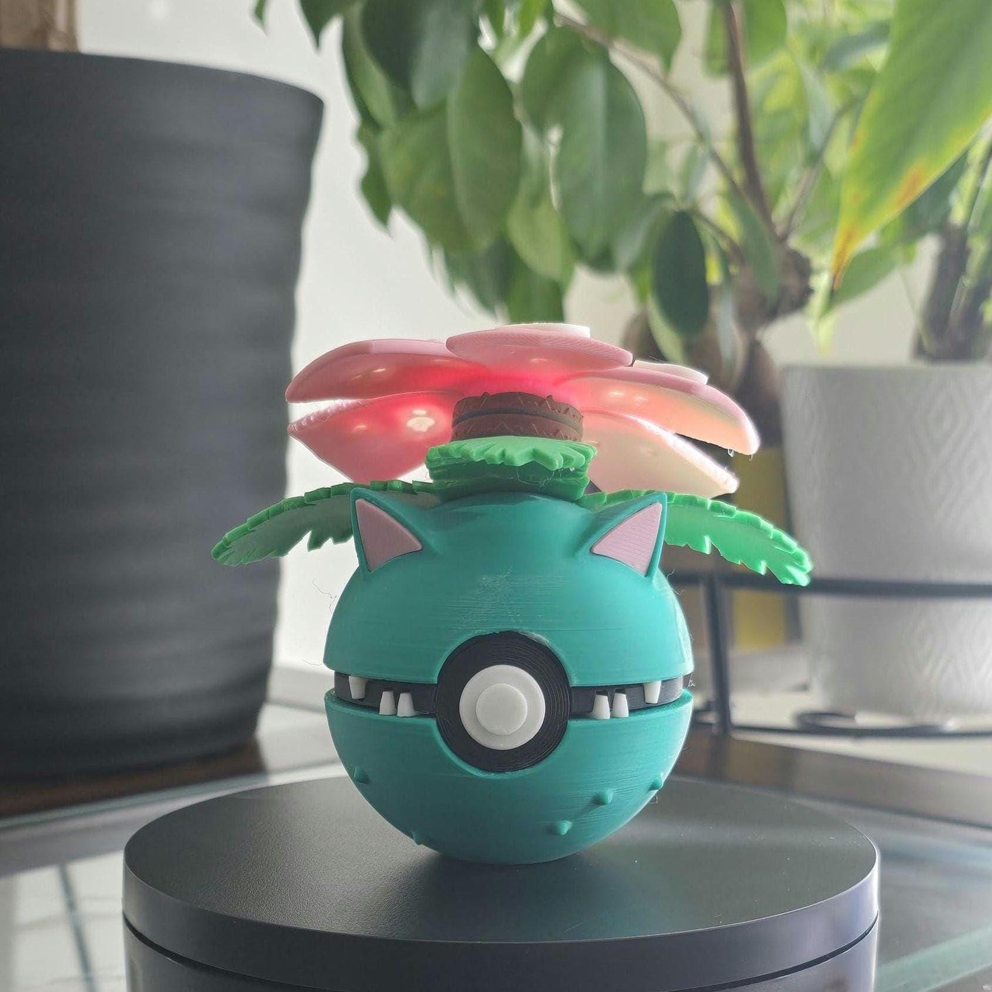3D printed green jungle bloom plant titan creature ball with floral accent