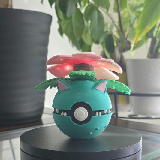 3D printed green jungle bloom plant titan creature ball with floral accent