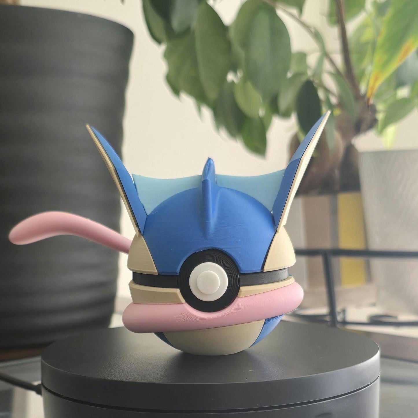 3D printed blue ninja shadow frog creature ball with mask detail