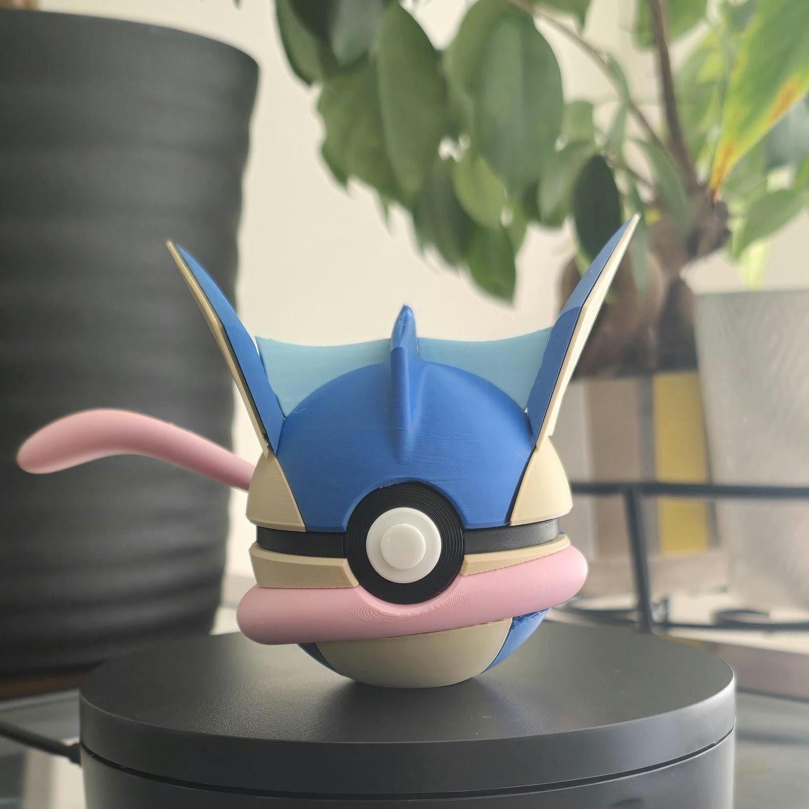 3D printed blue ninja shadow frog creature ball with mask detail