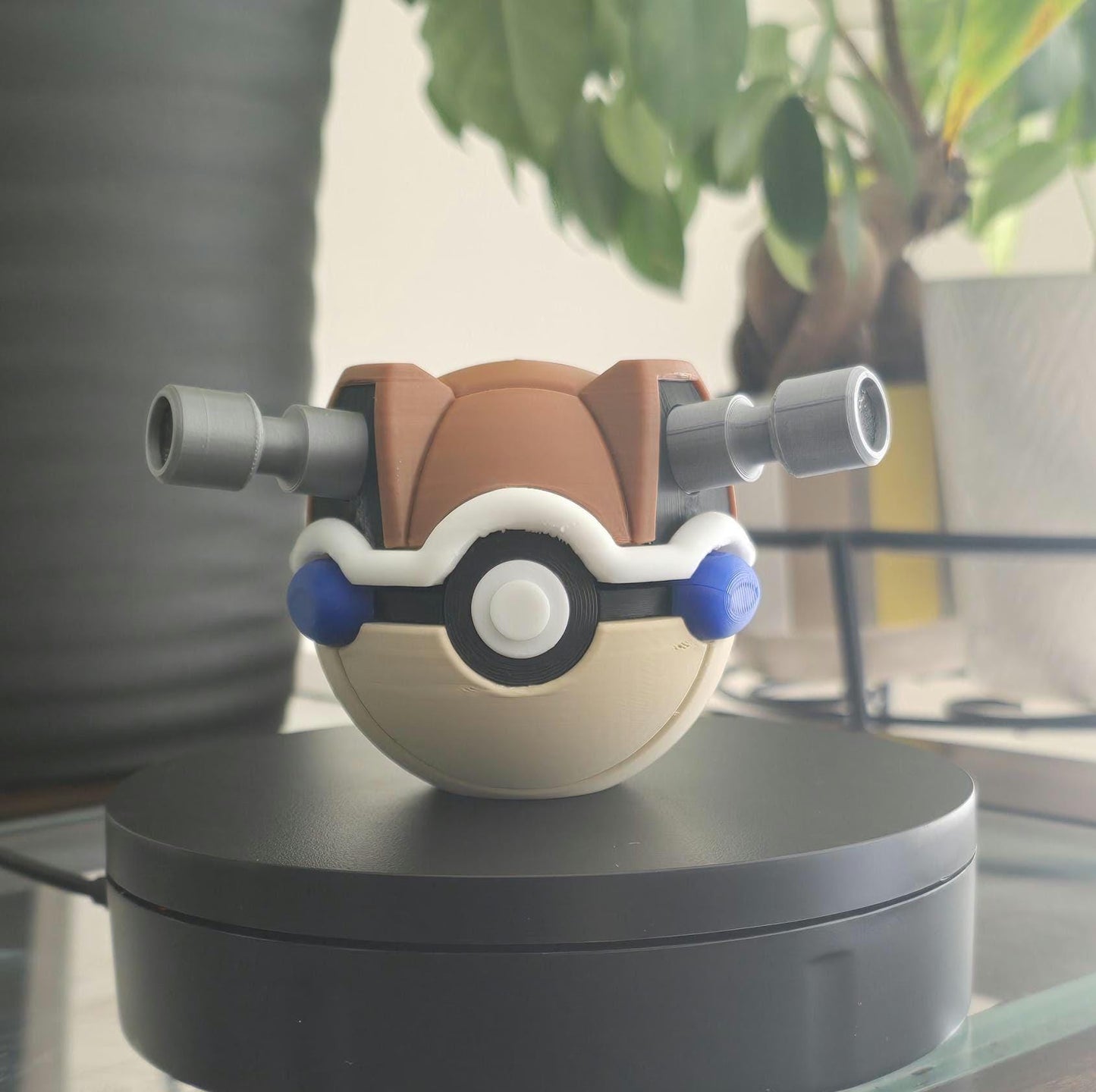 3D printed blue hydro tank water warrior creature ball with dual shoulder cannons