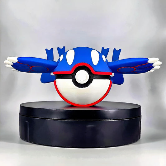 3D printed ocean blue abyssal tide titan creature ball with sweeping fin detail