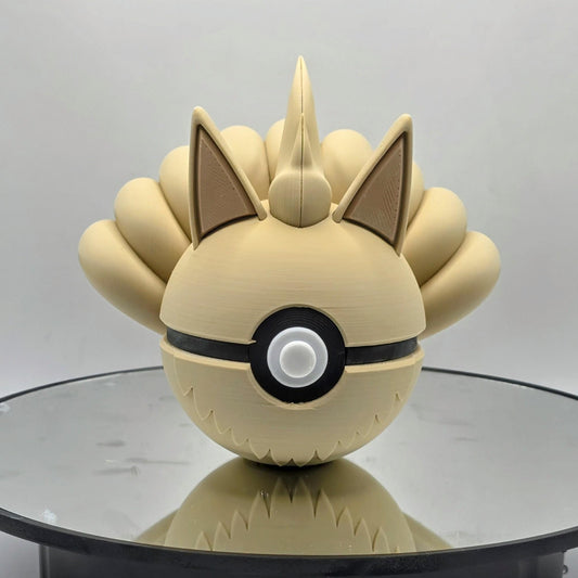 3D printed cream nine tail fox creature ball with sculpted tail array