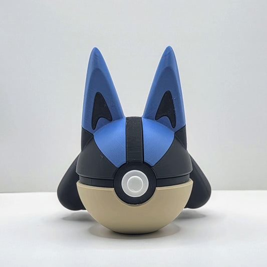 3D printed blue aura warrior steel spirit creature ball with gold accent detail