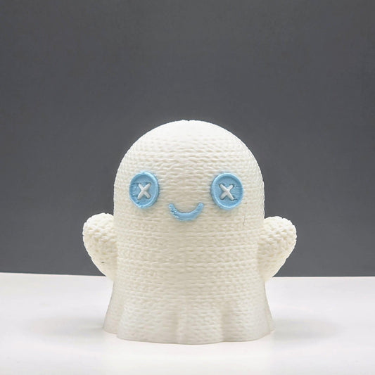 Knitted-Style Ghost Figure – Cute Button-Eyed Spirit