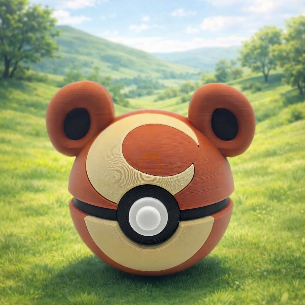 3D Printed Cozy Bear Creature Ball Display – Moon-Marked Forest Companion Inspired Sphere