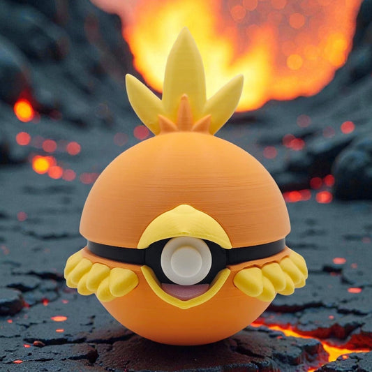 3D Printed Fire Chick Creature Ball Display – Cheerful Flame-Inspired Collector Sphere