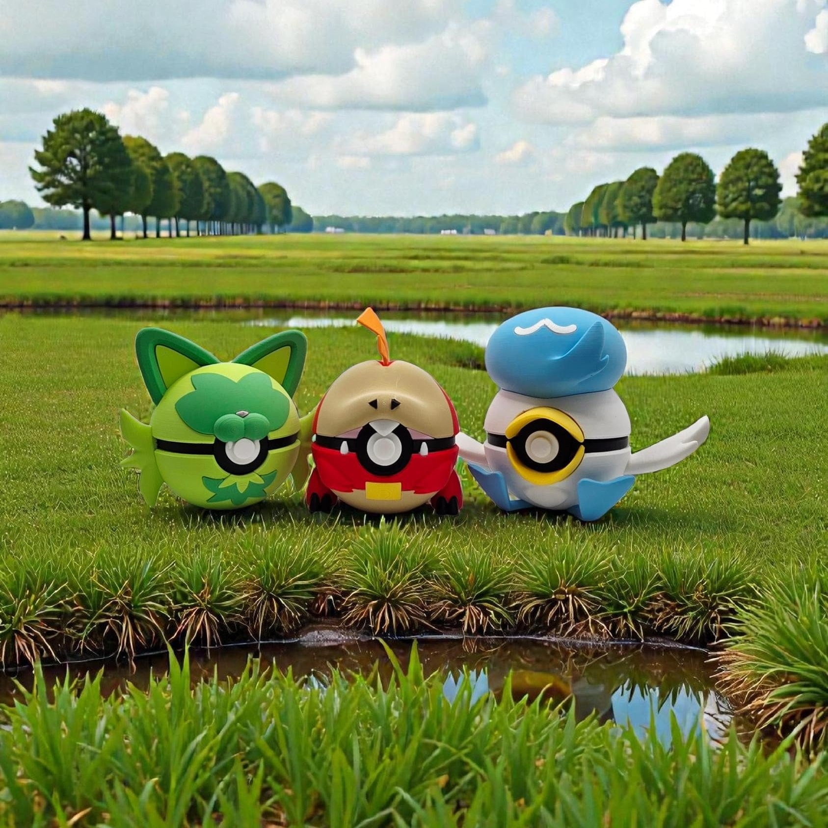 3D Printed Starter Trio Creature Ball Display – Playful Elemental Collector Spheres