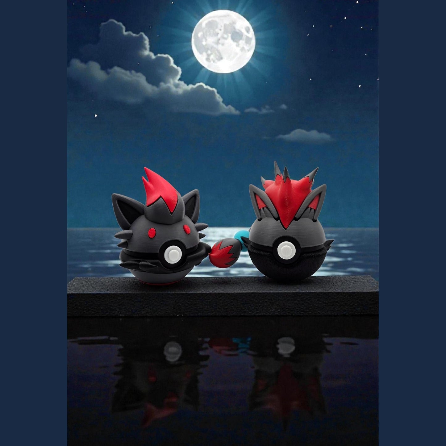 3D Printed Shadow Fox Creature Ball Display – Dark Illusion Collector Spheres