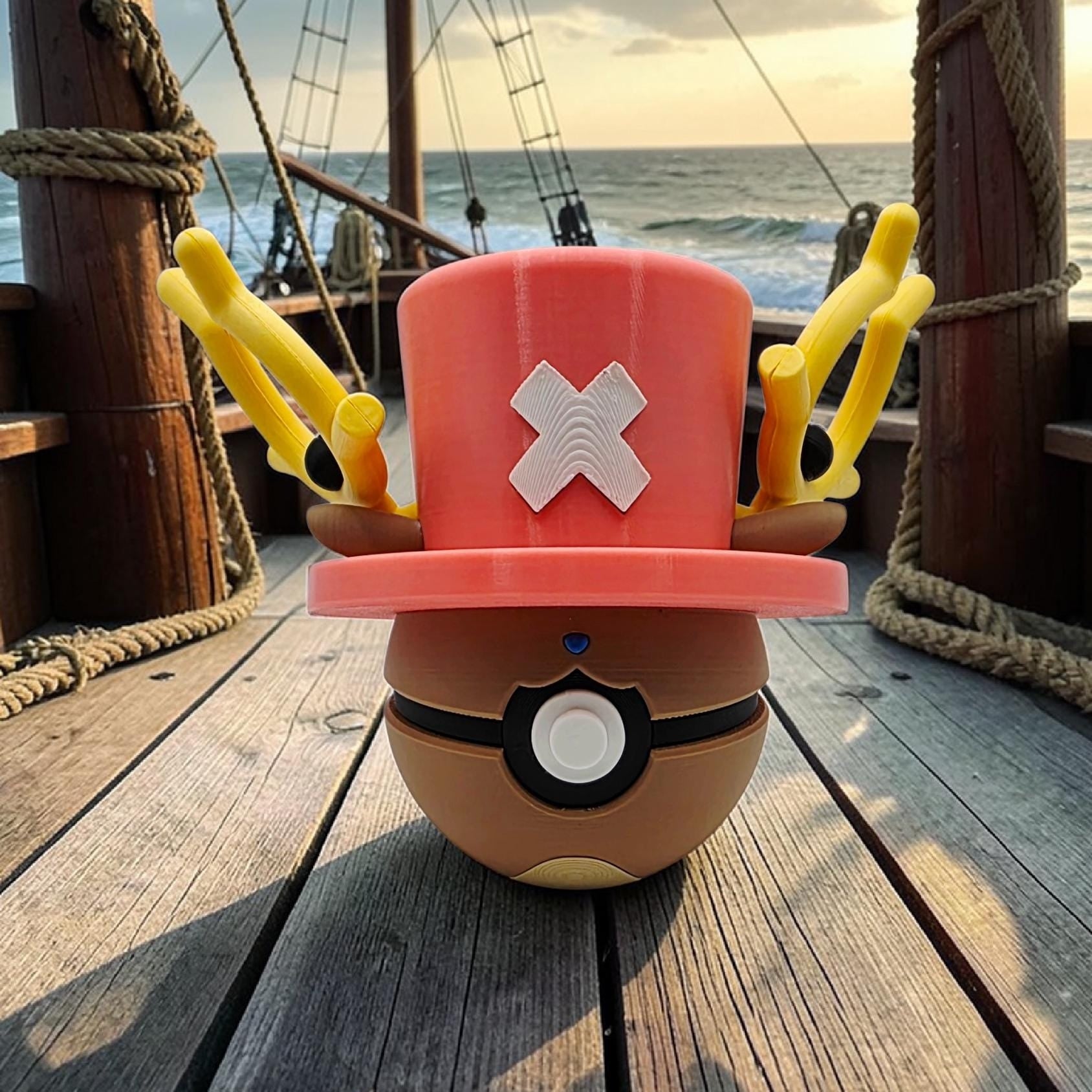 3D Printed Pirate Doctor Mashup Creature Ball Display – Straw Hat Inspired Collector Sphere