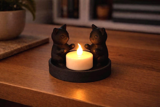 Kitten Candle Holder | Feline-Inspired Tealight Stand "MEOW-ble Trouble"