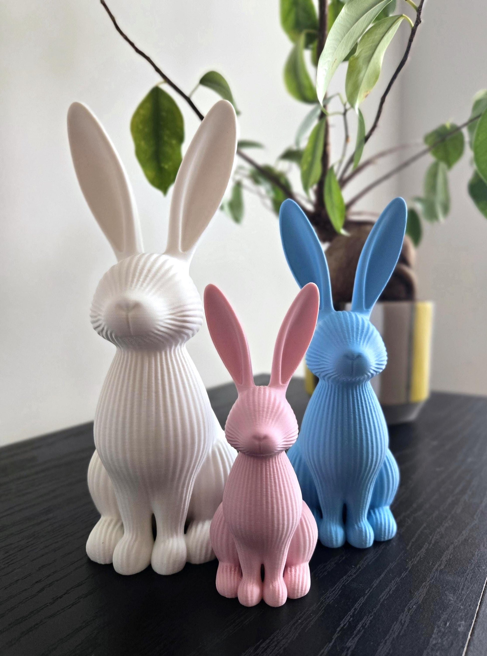 Ribbed Bunny Figurine | Animal Nursery Decor "HOPily Ever After"