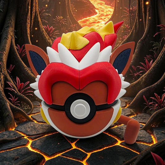 3D Printed Blazing Ember Warrior Creature Ball Display – Flame Crown Collector Sphere