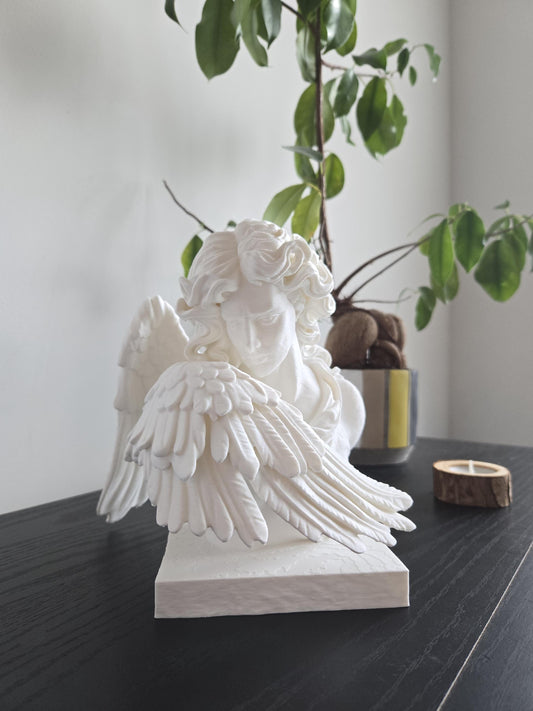 Pensive Angel Bust | Contemporary Sculpture "Feathered Guardian"