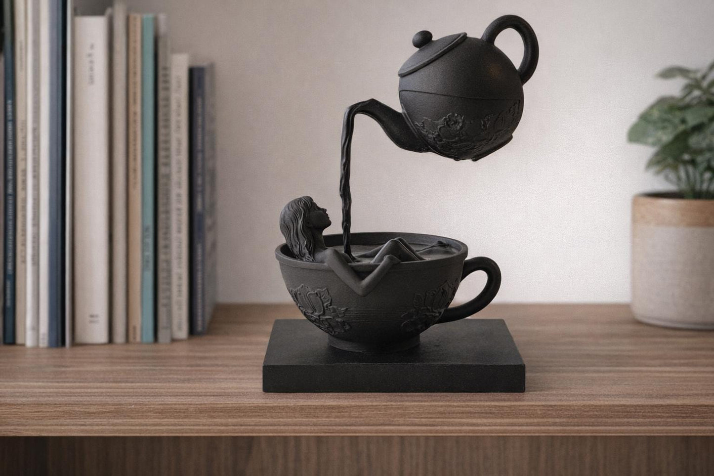 Girl-in-Teacup Figurine | Surreal Art Sculpture "Cup of Calm"