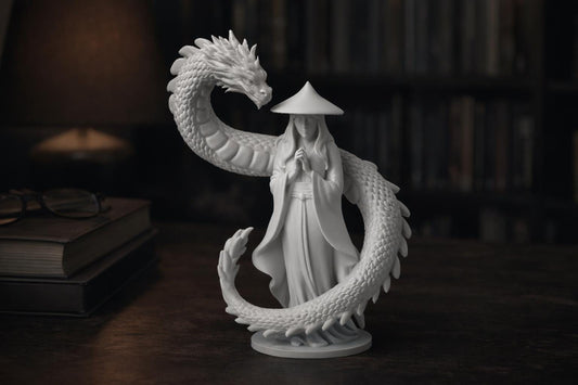 Dragon Slayer Figurine | Fantasy Art Sculpture "Scales & Serenity"