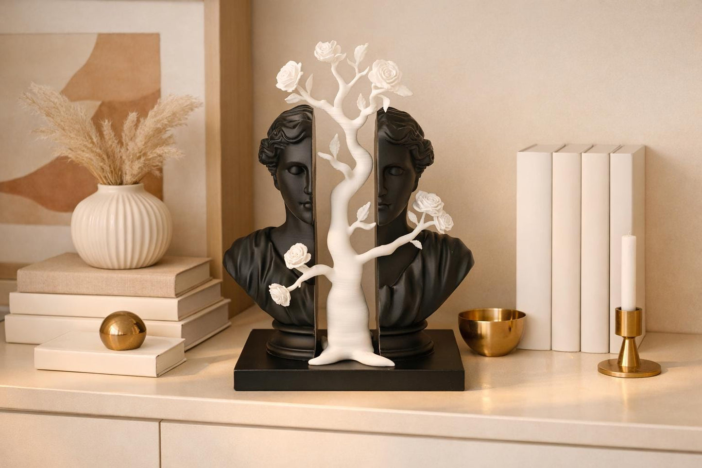 Blooming Tree Split Silhouette Bust | Contemporary Sculpture "Dual Nature"