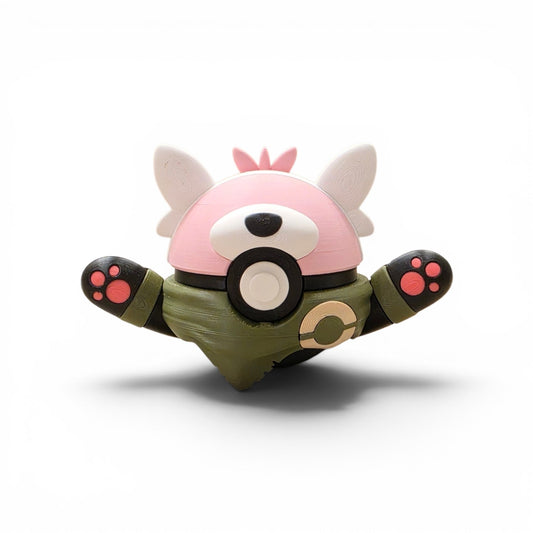 3D printed pink and olive green wilderness martial arts bear creature ball front view with arms outstretched