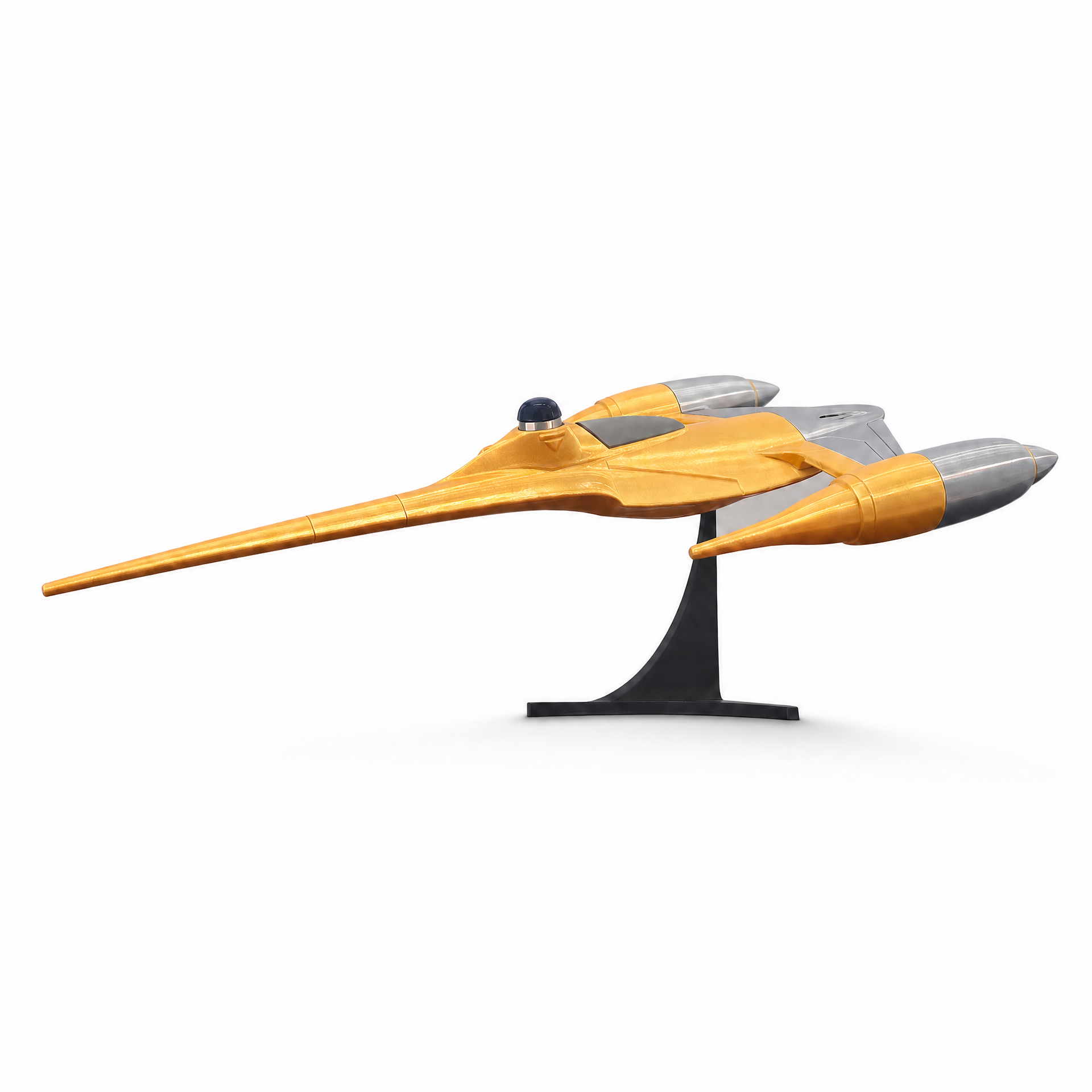 Golden Naboo royal starfighter sci-fi ship display replica front view