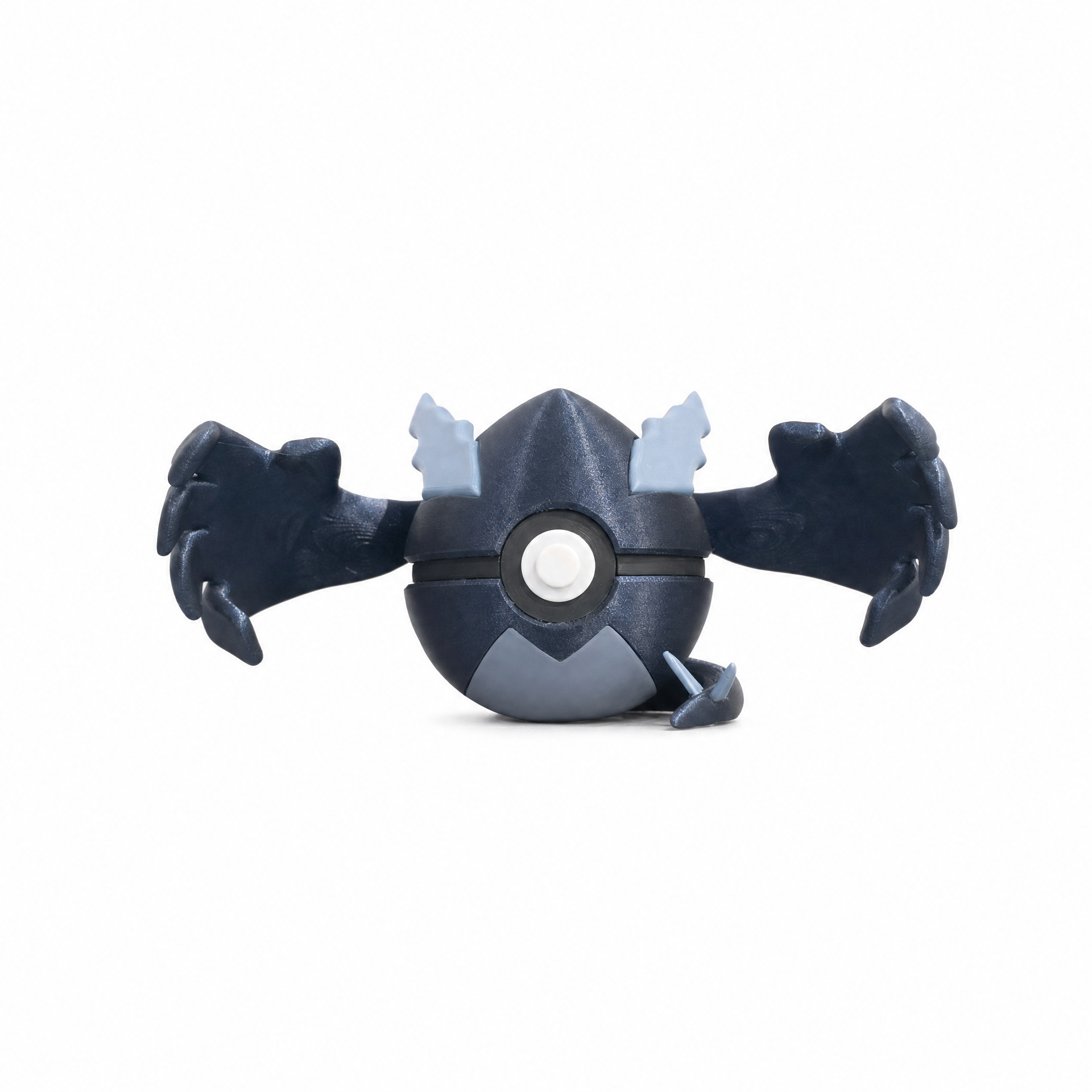 3D printed charcoal black shadow sea bird legendary creature ball front view wings spread
