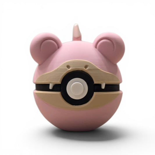 3D printed pink dopey hippo psychic creature ball front view showing full body silhouette