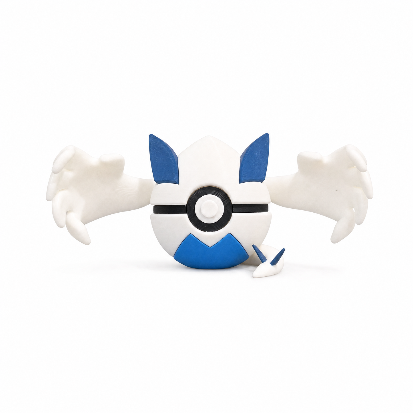 3D printed white and blue silver guardian sea bird legendary creature ball front view wings spread