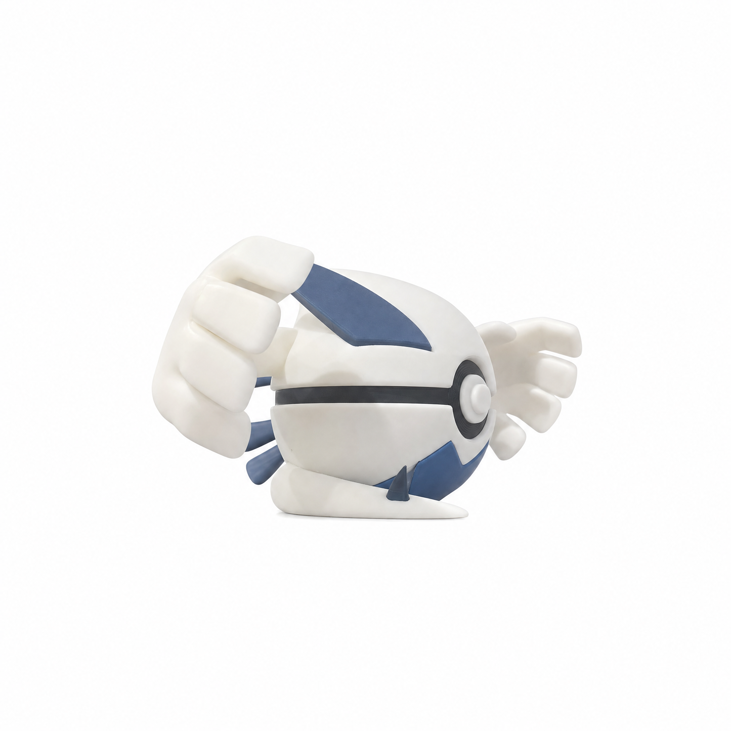 Close up of the silver guardian creature ball showing blue talon feet and lower body detail